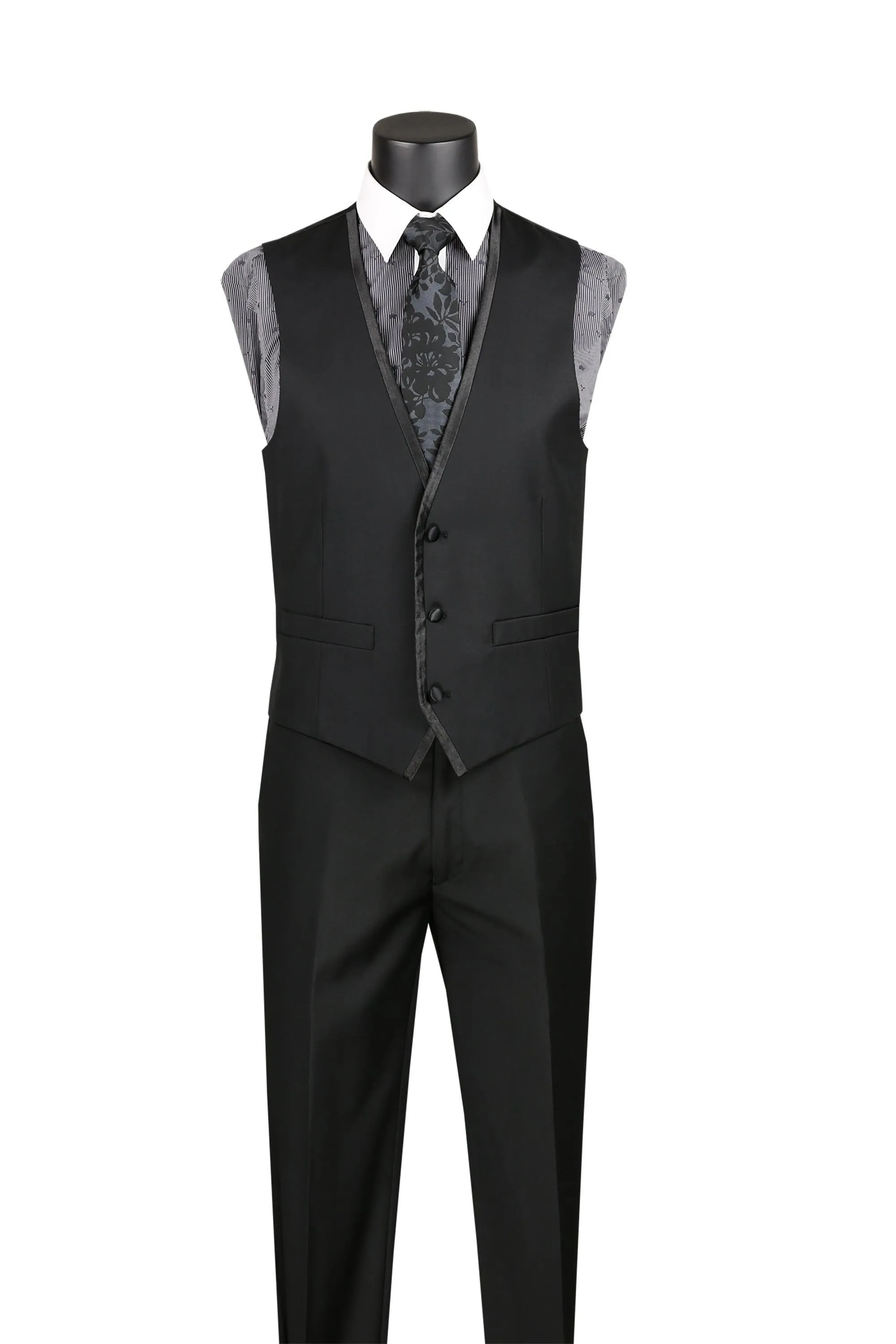 Black Trimmed Lapel Slim Fit 3 Piece Suit