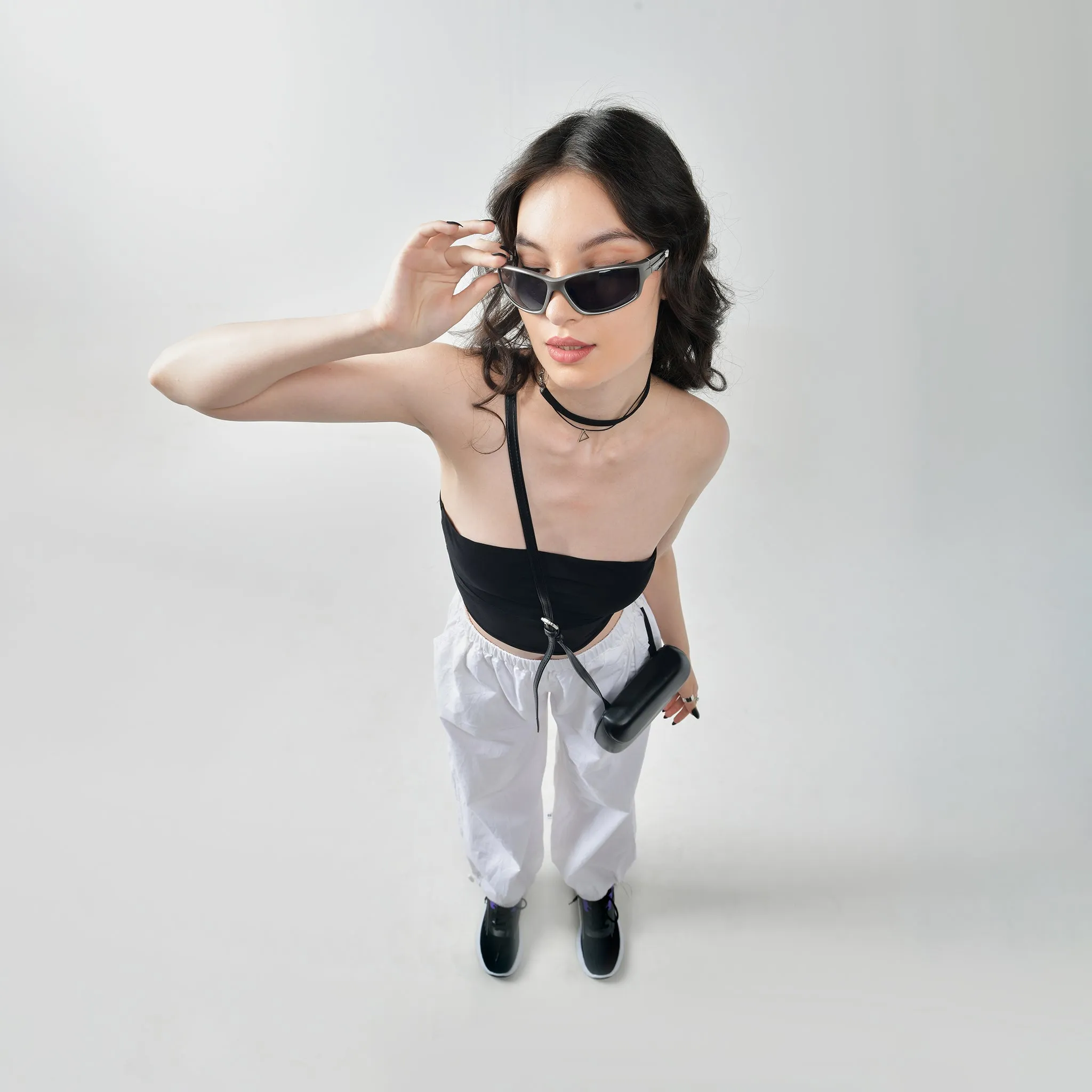 Black Tube Top & White Parachute Pants