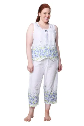 Border Print Sleeveless 100% Cotton Floral  Plus Size PJs