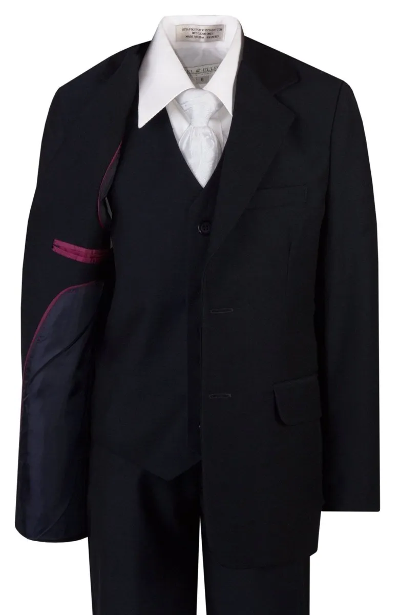 Boys Slim Fit Religious Suit with Clergy Jacquard Neck Tie