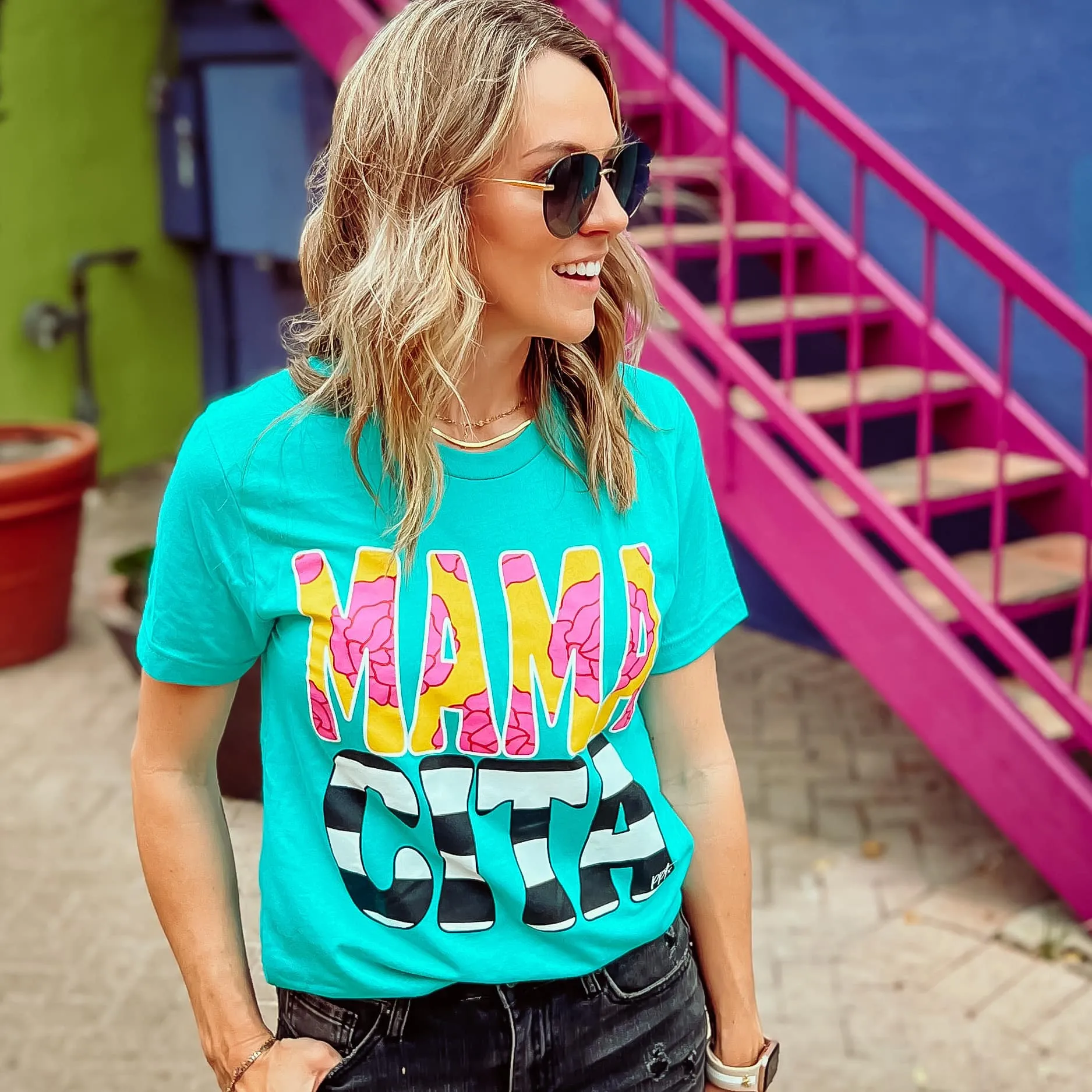 Bright   Cheery {MAMACITA} Sea Foam Green Crew Neck Tee