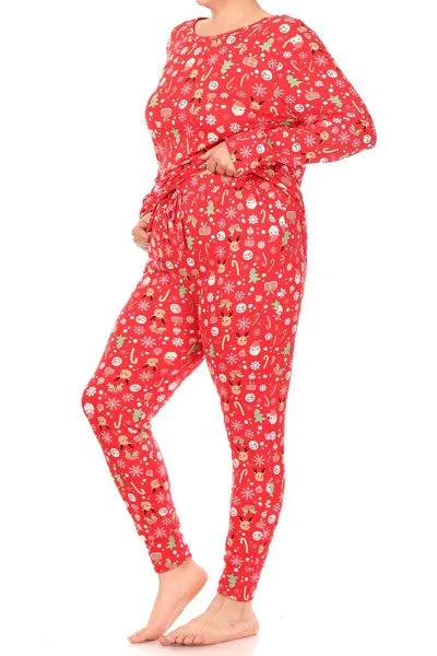 Christmas Reindeer Snowman Plus Size Lounge Pajama Set Pants and Shirt