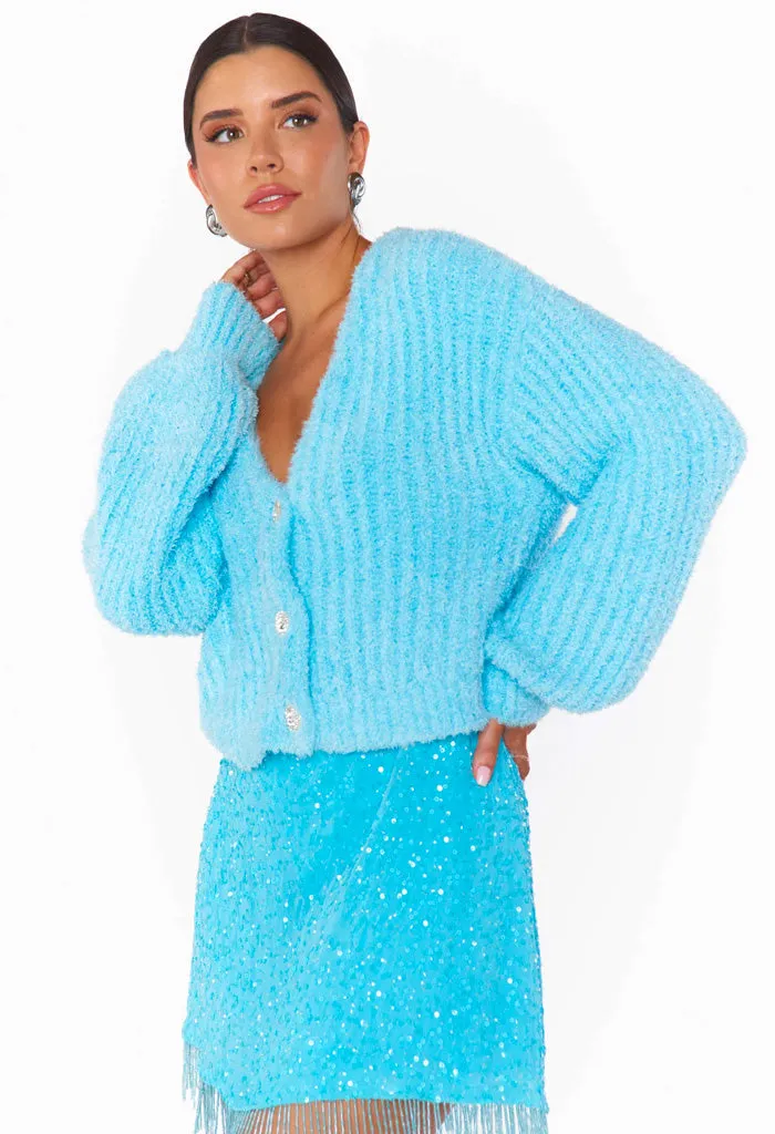 Clemmie Cardi-Highlighter Blue Knit