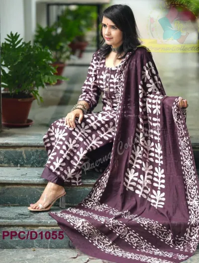 Dark Red Handblock  Cotton Salwar Suit