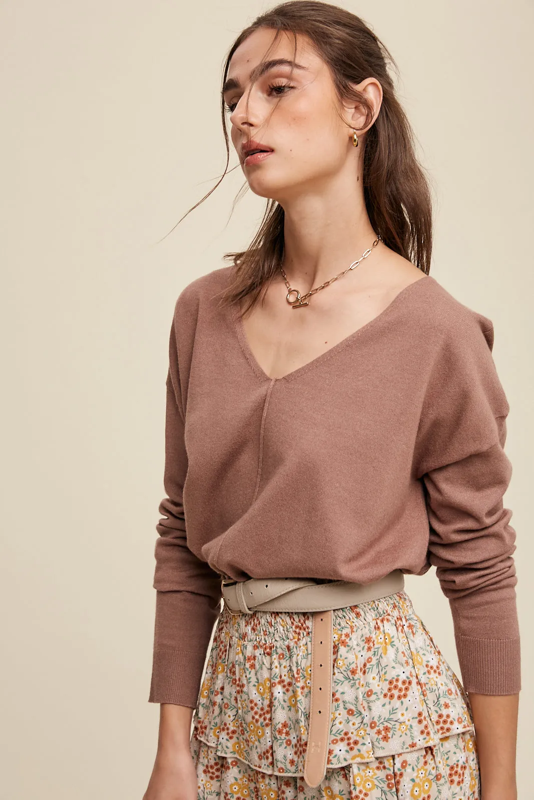 Deep V-neck Loose Fit Pullover Sweater