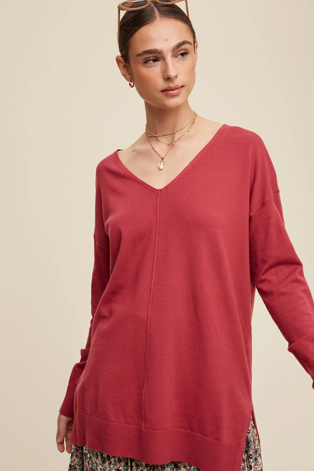 Deep V-neck Loose Fit Pullover Sweater