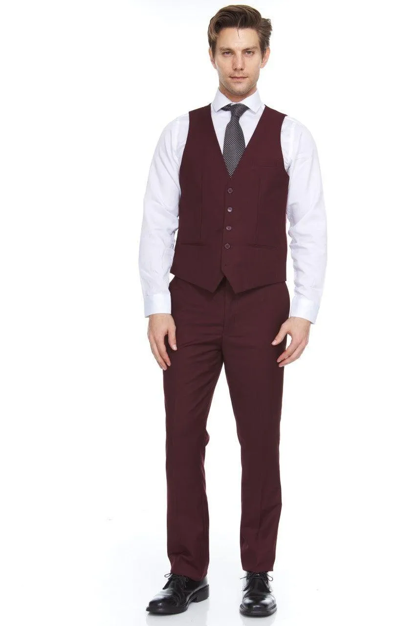 Ferera Collection-Men's 3 Piece Modern Fit Suit Color Burgundy