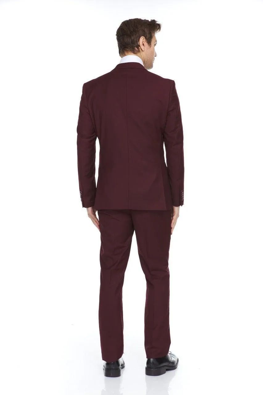 Ferera Collection-Men's 3 Piece Modern Fit Suit Color Burgundy