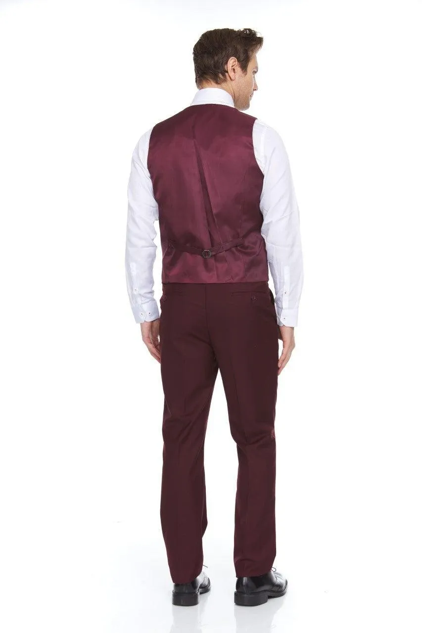 Ferera Collection-Men's 3 Piece Modern Fit Suit Color Burgundy