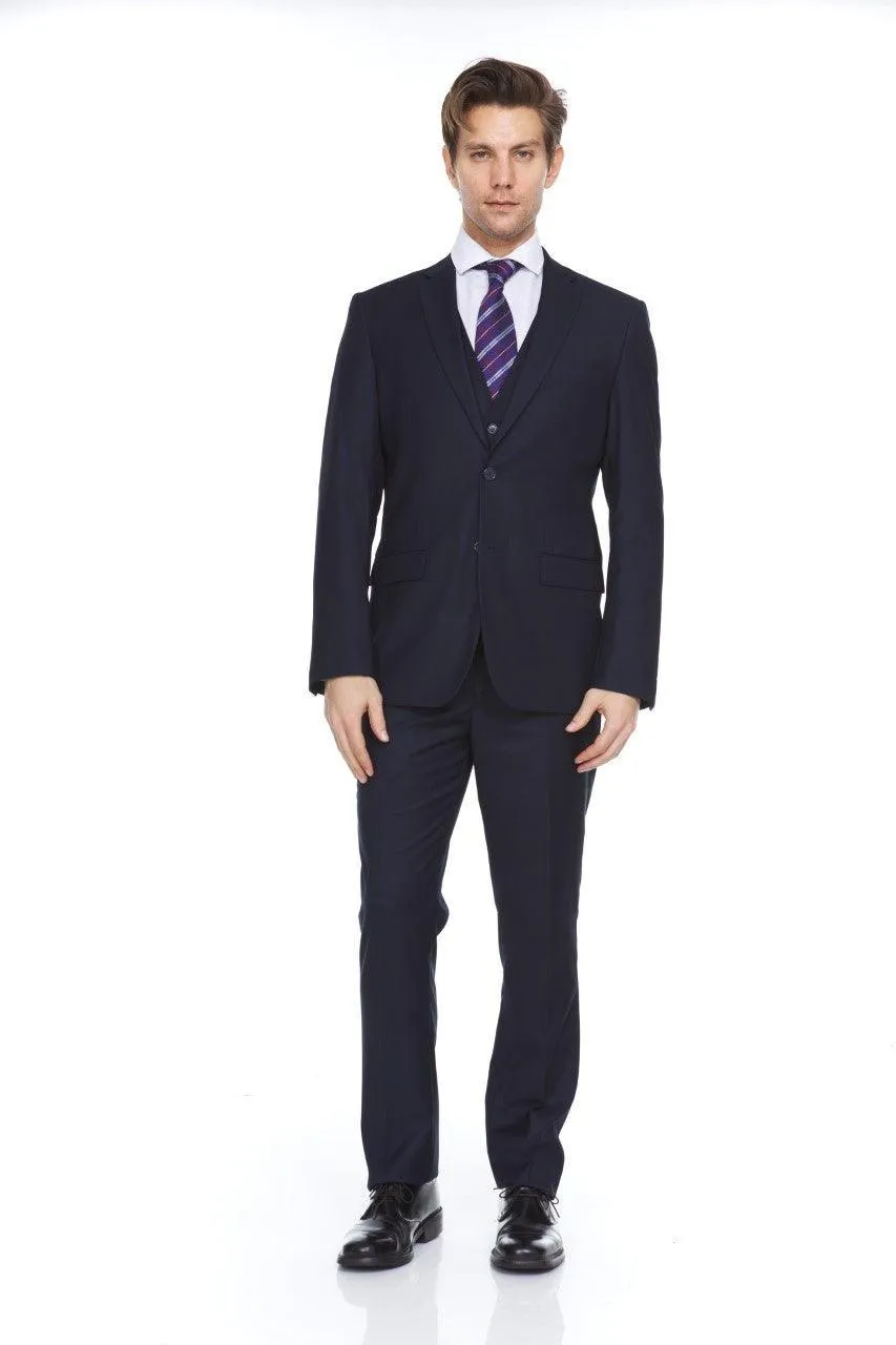 Ferera Collection-Men's 3 Piece Modern Fit Suit Solid Navy