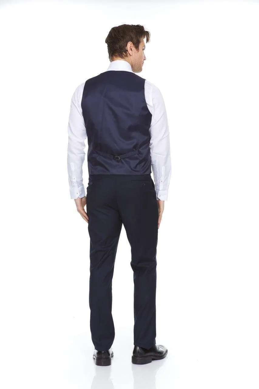 Ferera Collection-Men's 3 Piece Modern Fit Suit Solid Navy