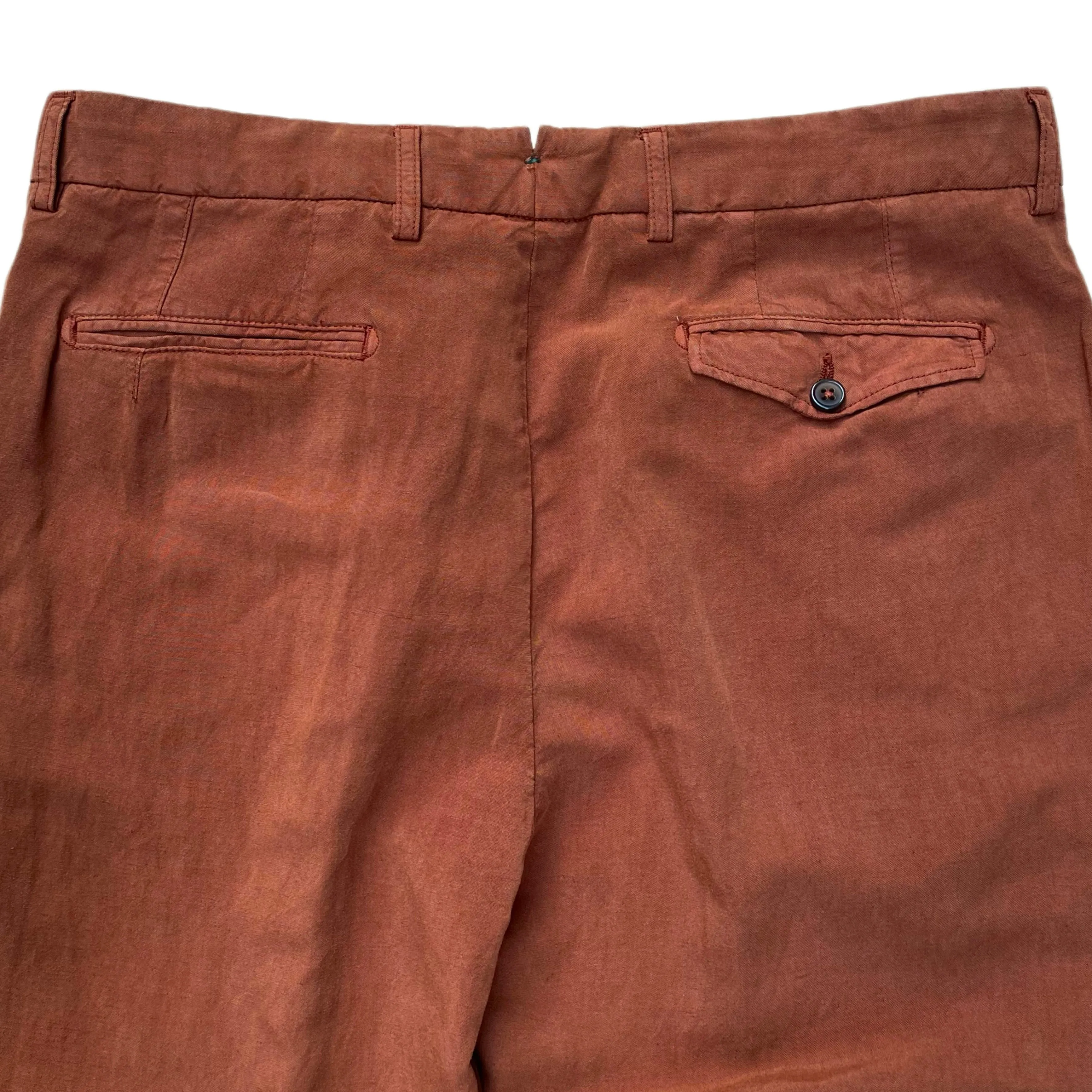 FRESH Lyocell Linen One-Pleat Chino Pants In Brick Red