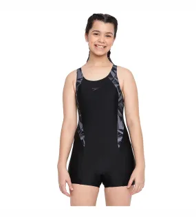 Girl's Hyperboom Splice Muscleback Legsuit Swimwear - Black & Oxid Grey