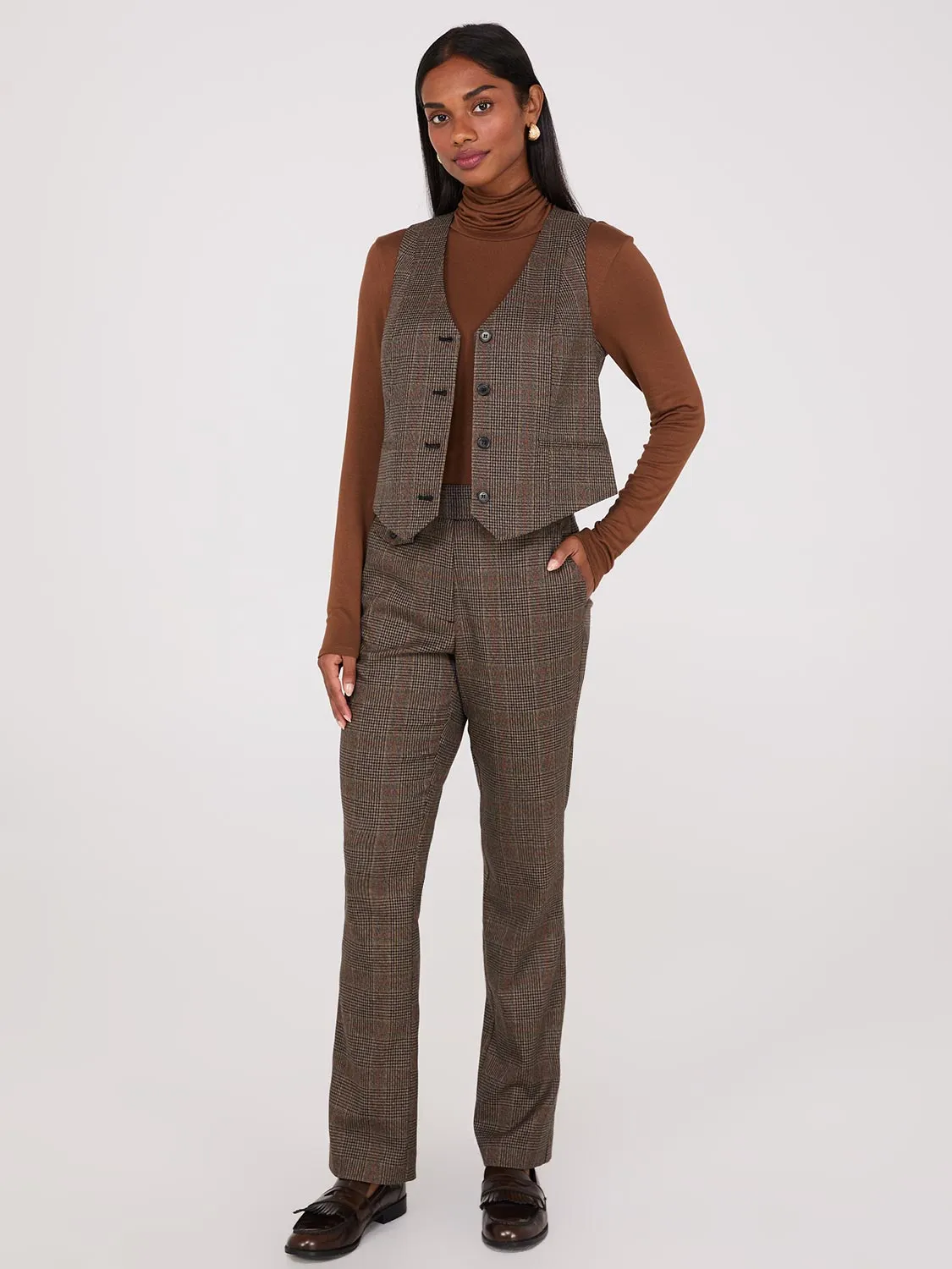 Glen Plaid Long Length Straight Leg Pants