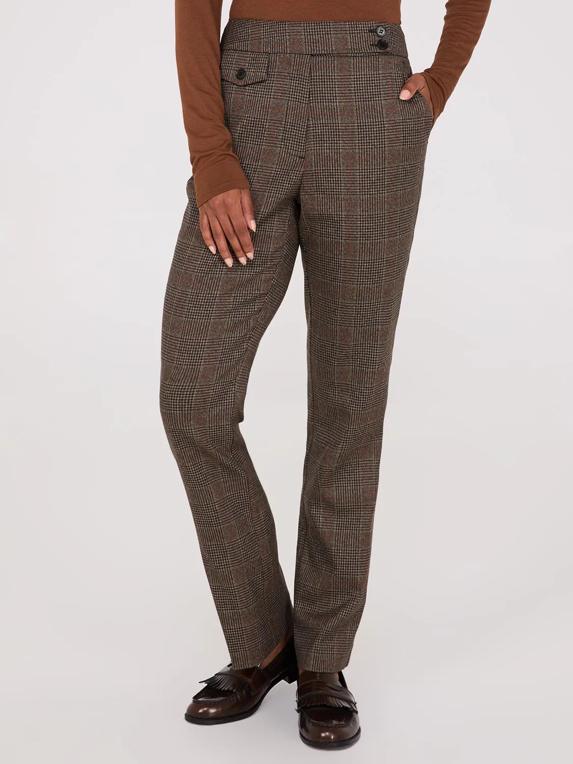 Glen Plaid Long Length Straight Leg Pants