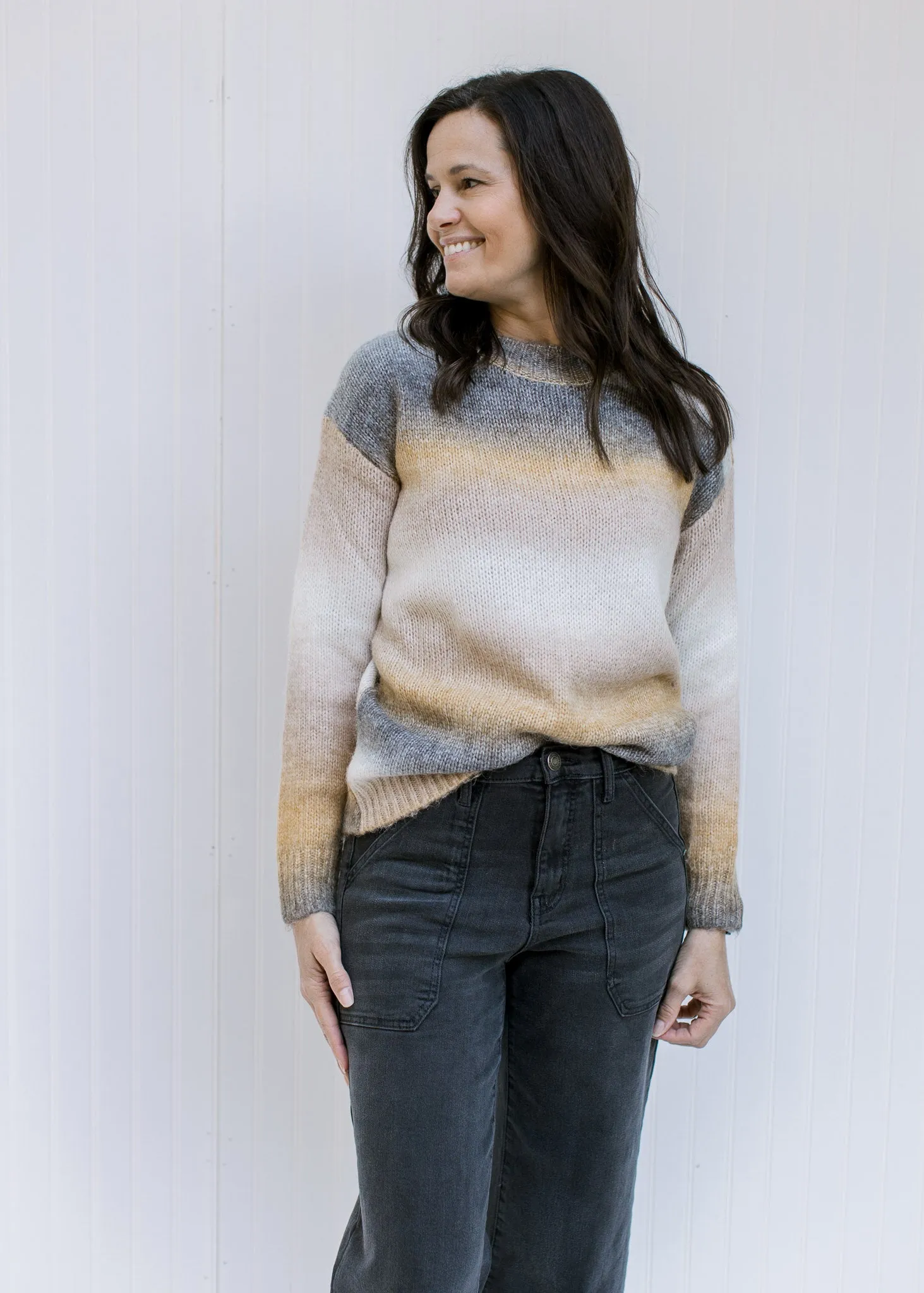 Gray Cream and Mustard Ombre Sweater