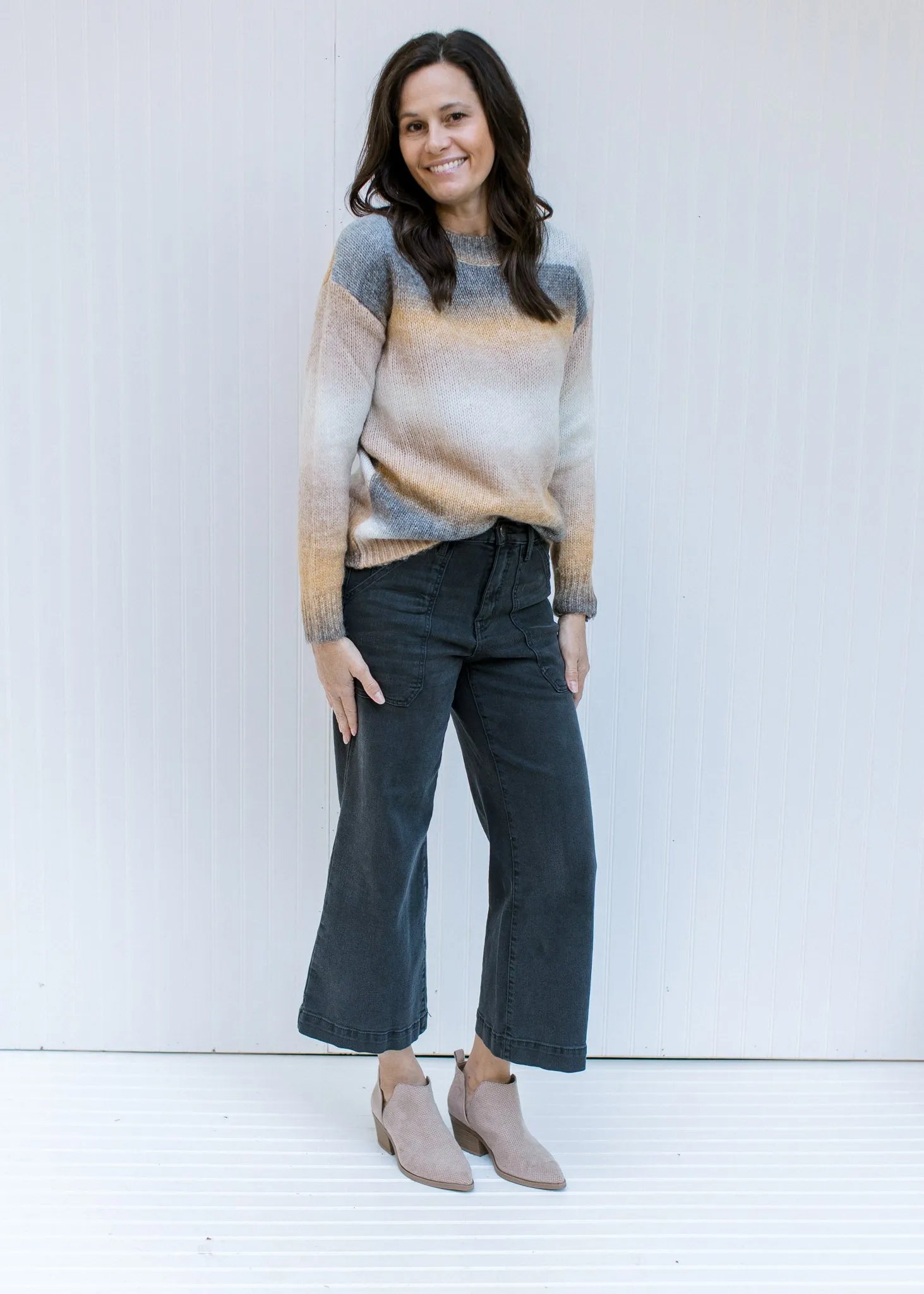 Gray Cream and Mustard Ombre Sweater