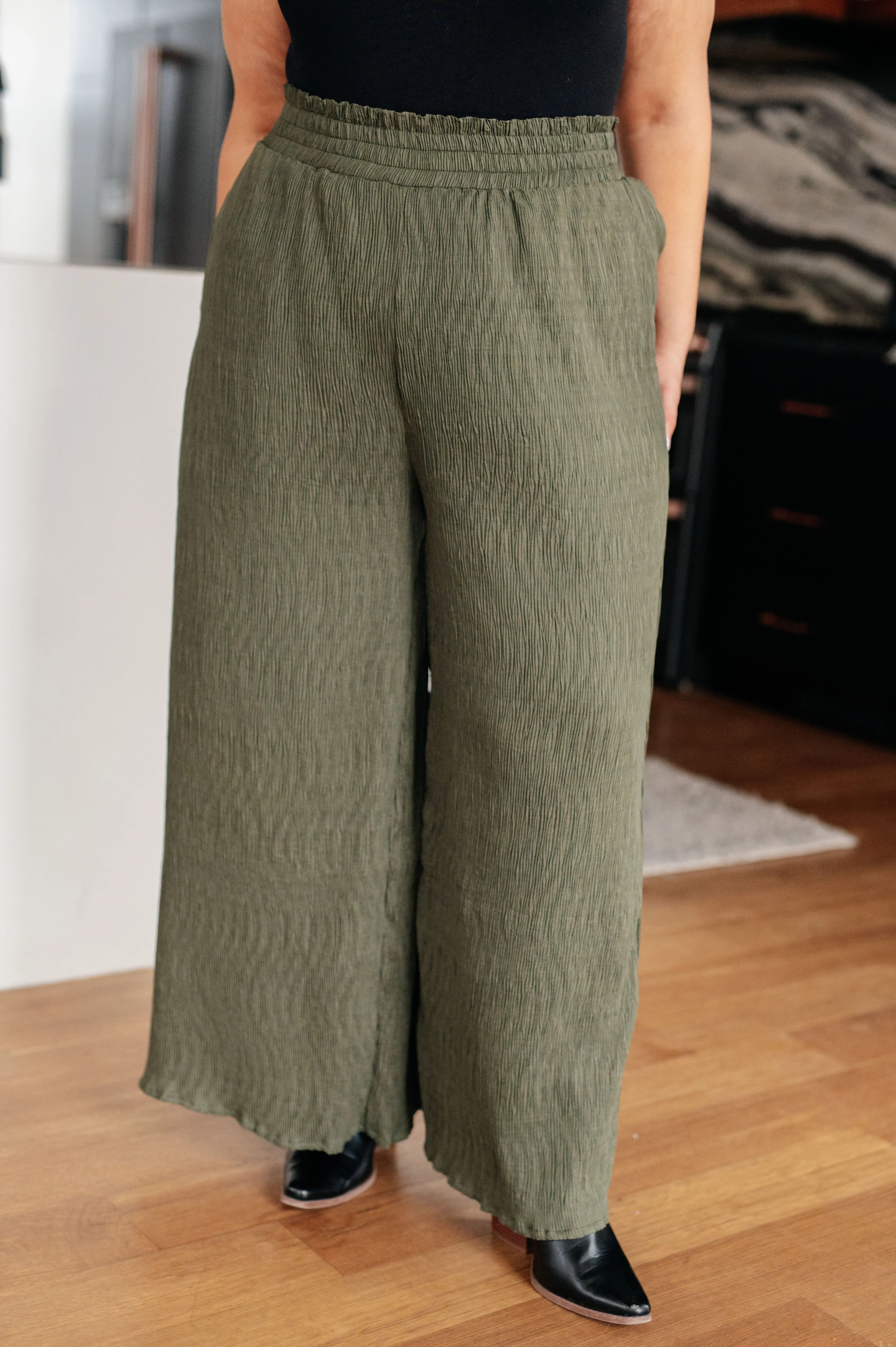 Harmony High Rise Wide Pants in Olive