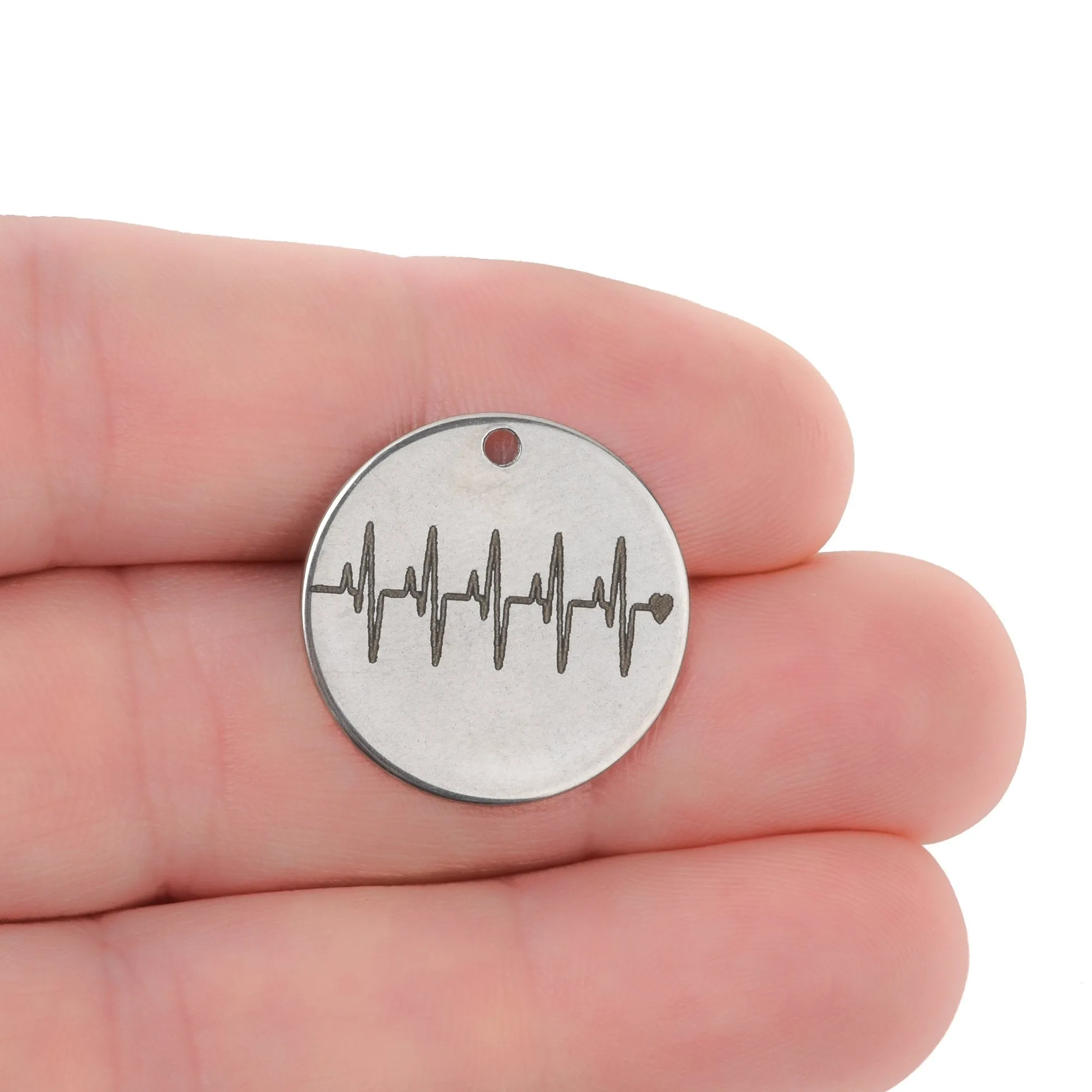 Heartbeat Monitor Charms, Stainless Steel Quote Charms, ECG Charms, EKG Charms, 20mm (3/4), cls0262a