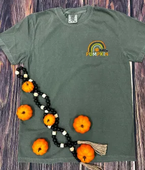 {HELLO PUMPKIN} Embroidered Military Green Crew Neck Tee