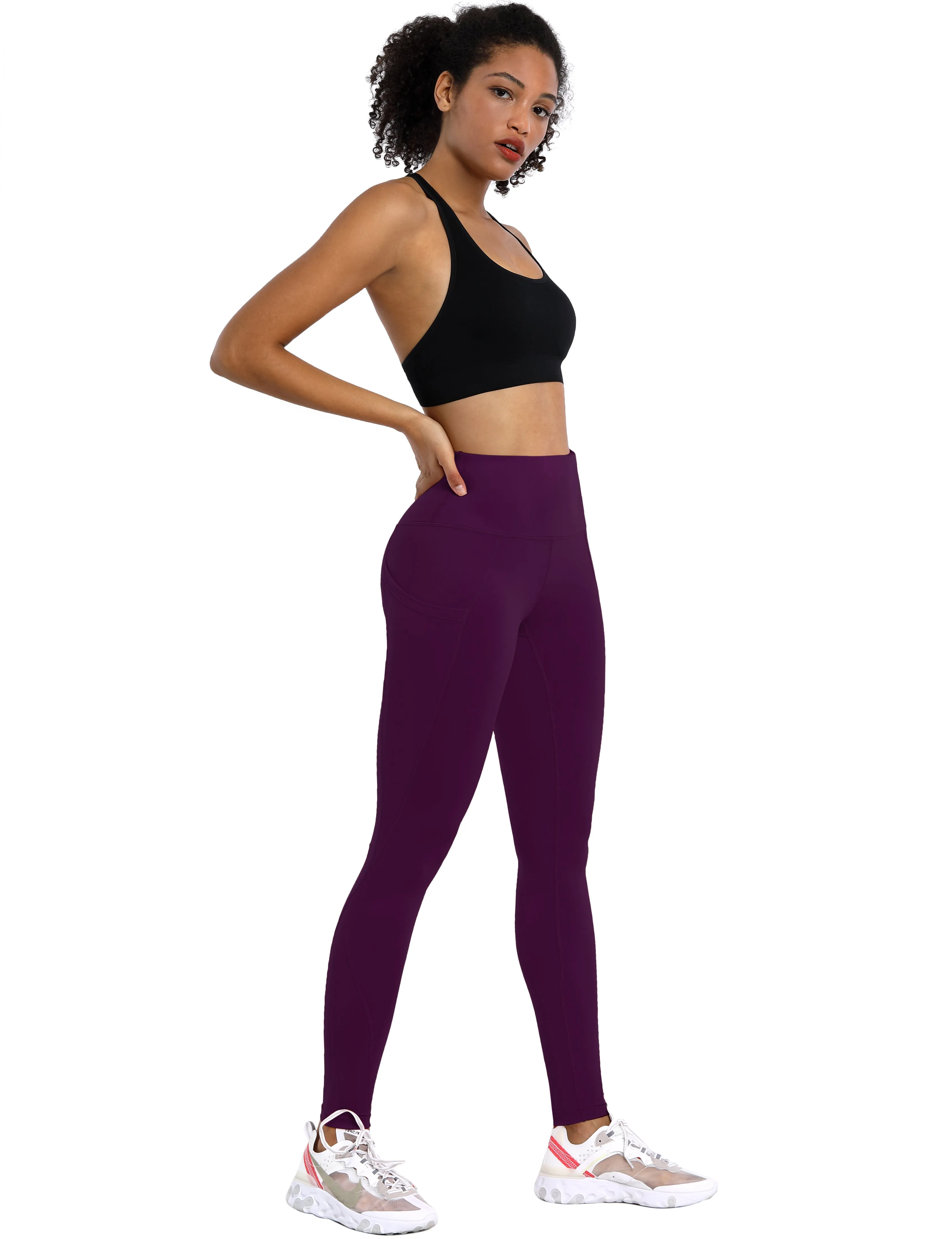 High Waist Side Pockets Yoga Pants plum