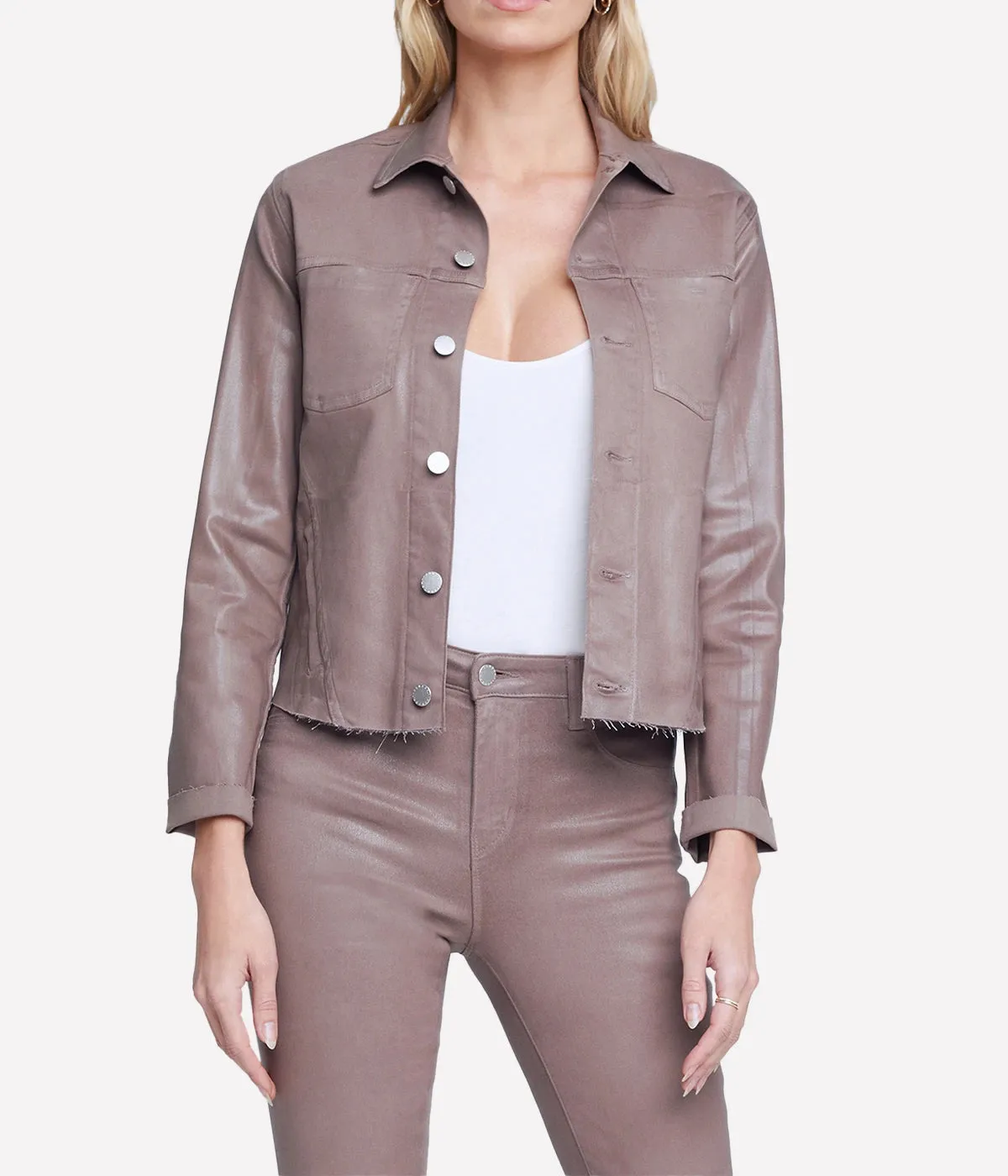 Janelle Slim Raw Jacket in Deep Taupe Coated