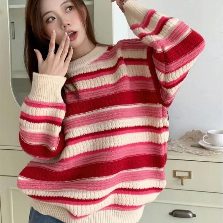 Knit Sweater With Stripes And O-Neck