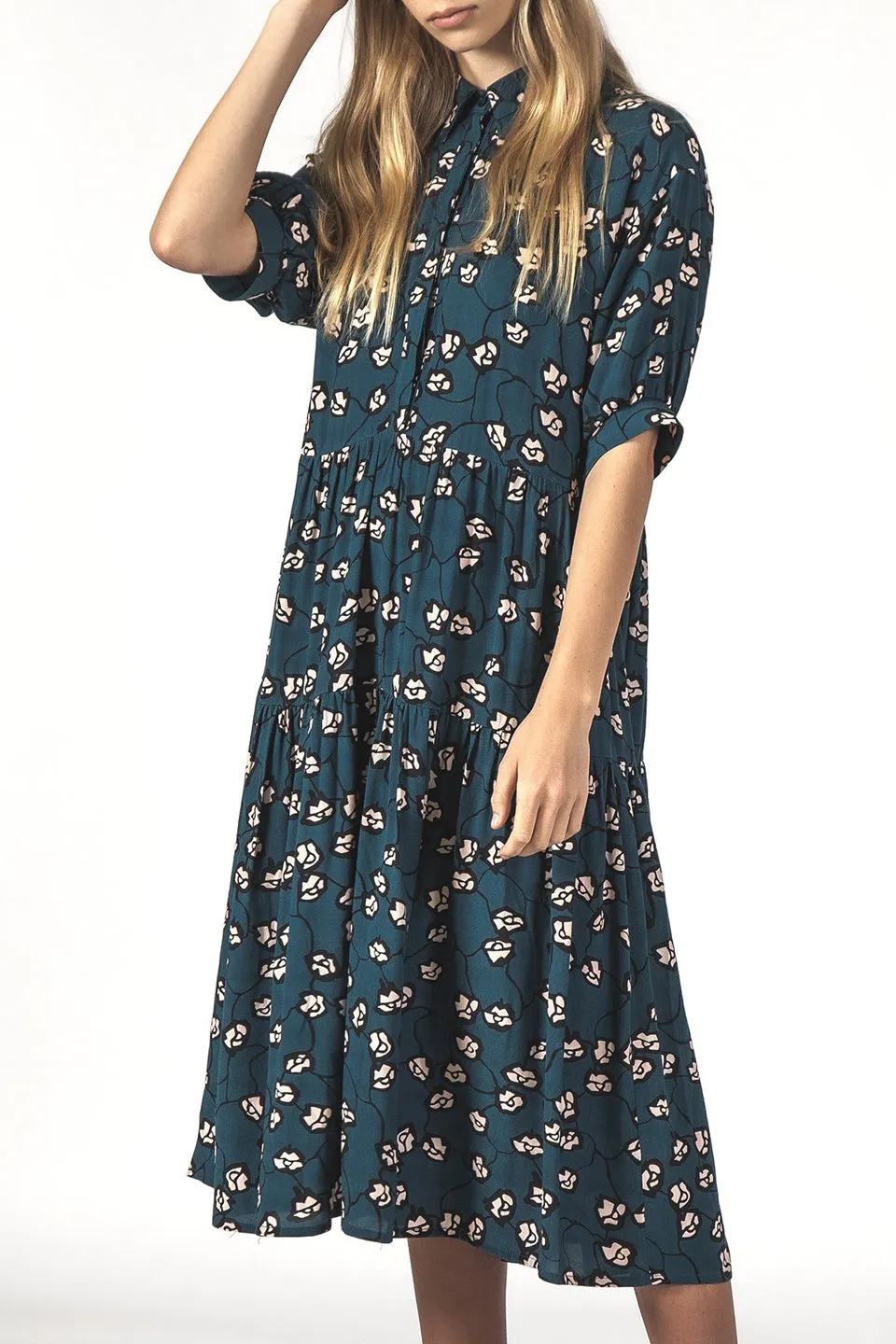 Luna Relaxed Navy Vines Shirt Dress