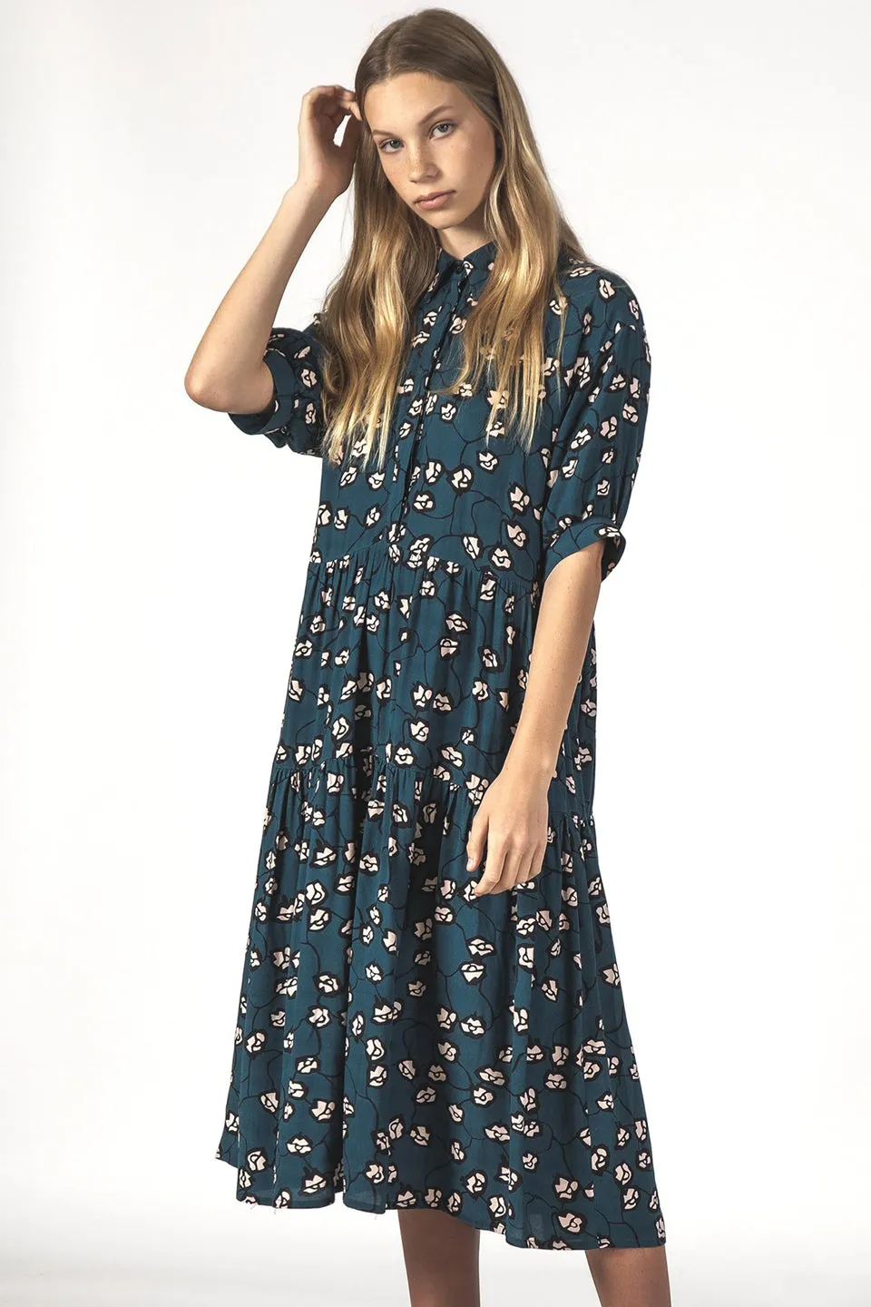 Luna Relaxed Navy Vines Shirt Dress