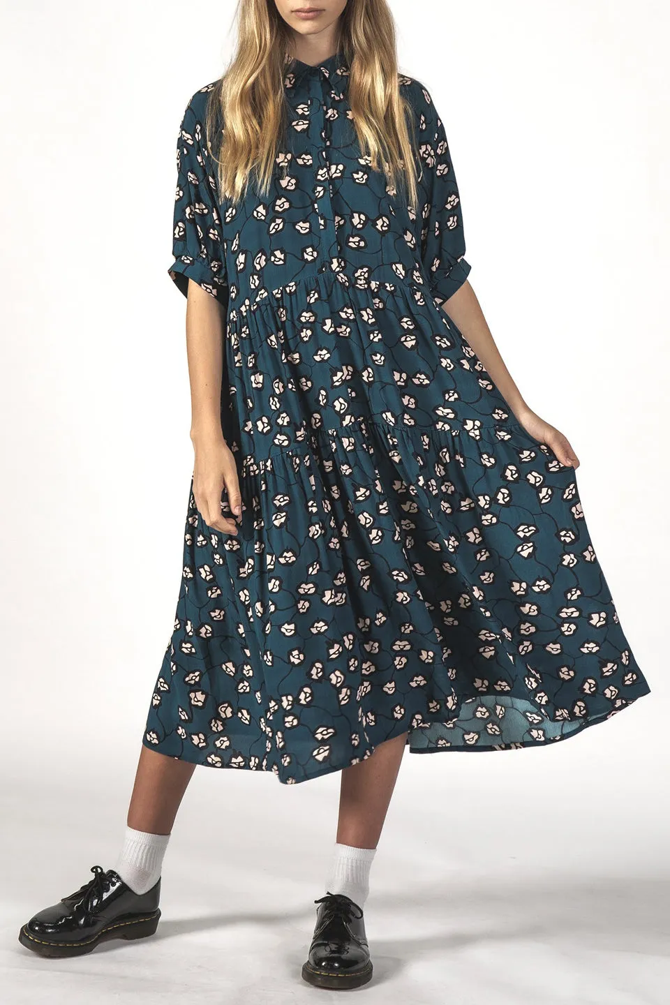 Luna Relaxed Navy Vines Shirt Dress