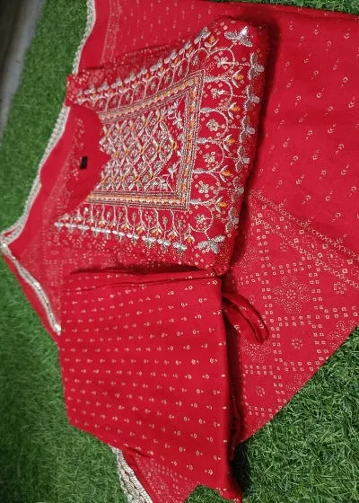 Maharani Red Nyra Cut Embroidered Cotton Salwar Suit Set