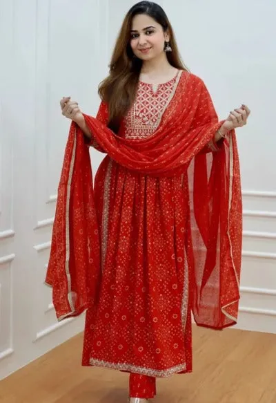 Maharani Red Nyra Cut Embroidered Cotton Salwar Suit Set