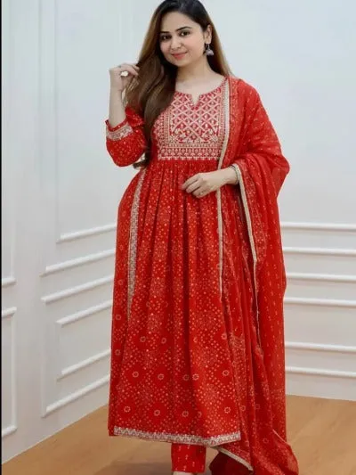 Maharani Red Nyra Cut Embroidered Cotton Salwar Suit Set