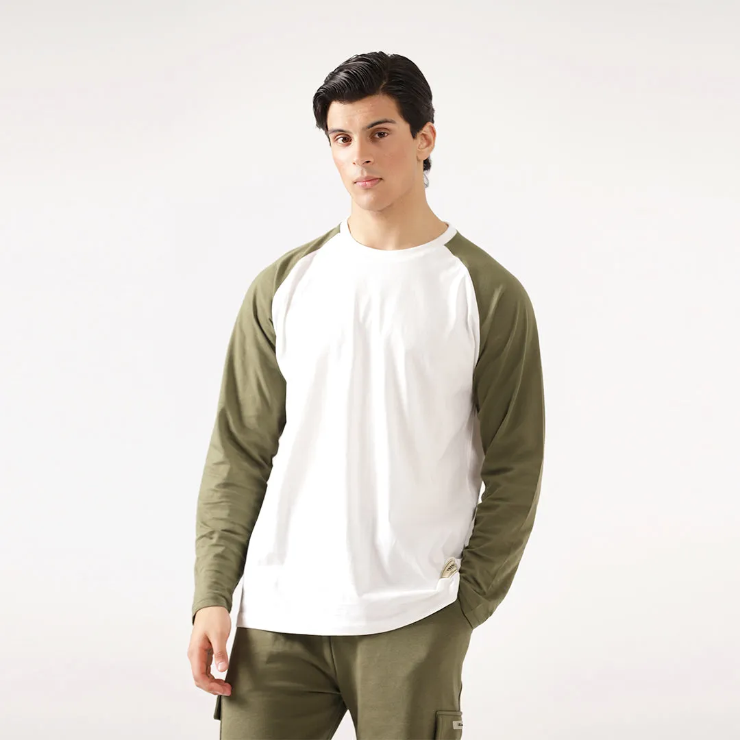 Olive White Relax Fit Raglan