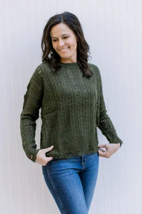 Open Weave Sweater in Olive