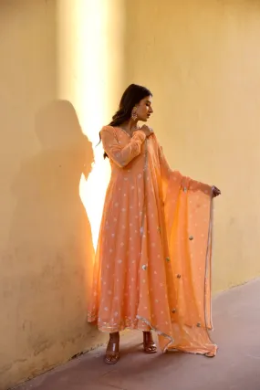 Peach handcrafted bhandhej anarkali