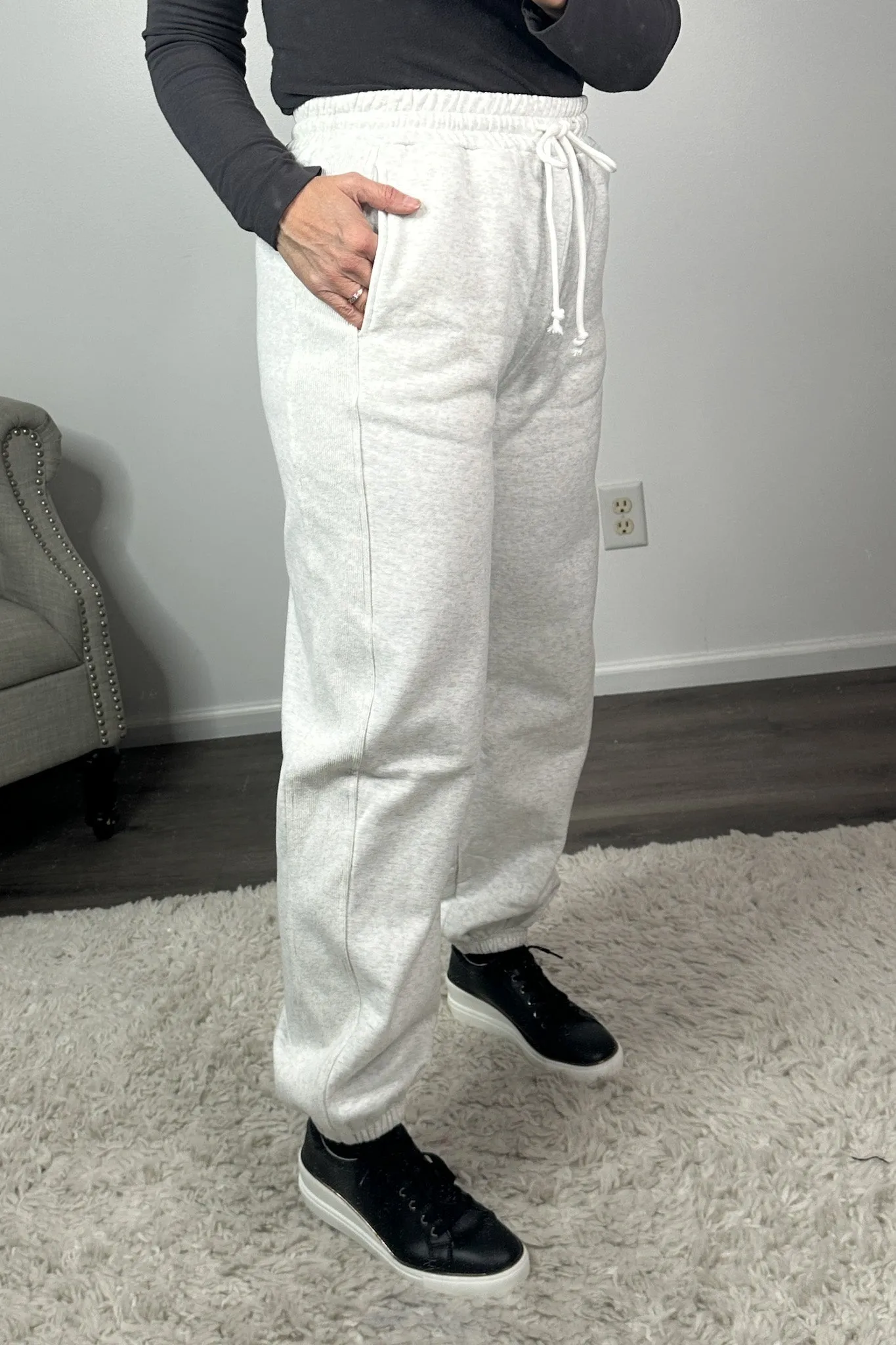 Penelope Wide Leg Jogger Pants : White Melange