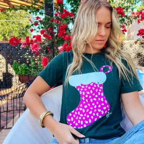 {PERFECTLY PINK POLKA DOT STOCKING} Emerald Crew Neck Tee