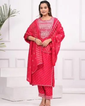 Red Cotton Dobi Foil Print Salwar Suit Set