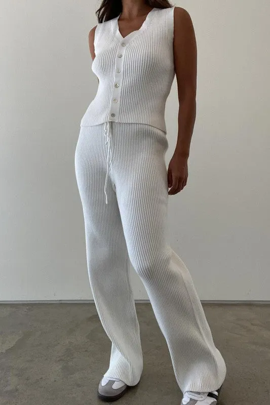 Ribbed Knitted Vest Top And Pants Set