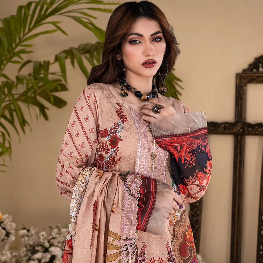 Ruby Lawn Printed Embroidered Unstitched 3Pcs Suit - 3