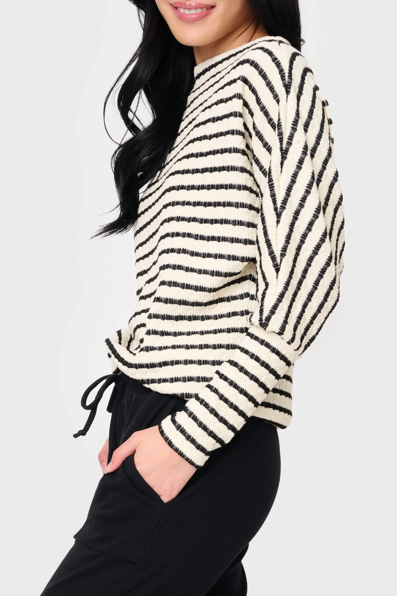 Slouchy Open Neck Striped Knit Top