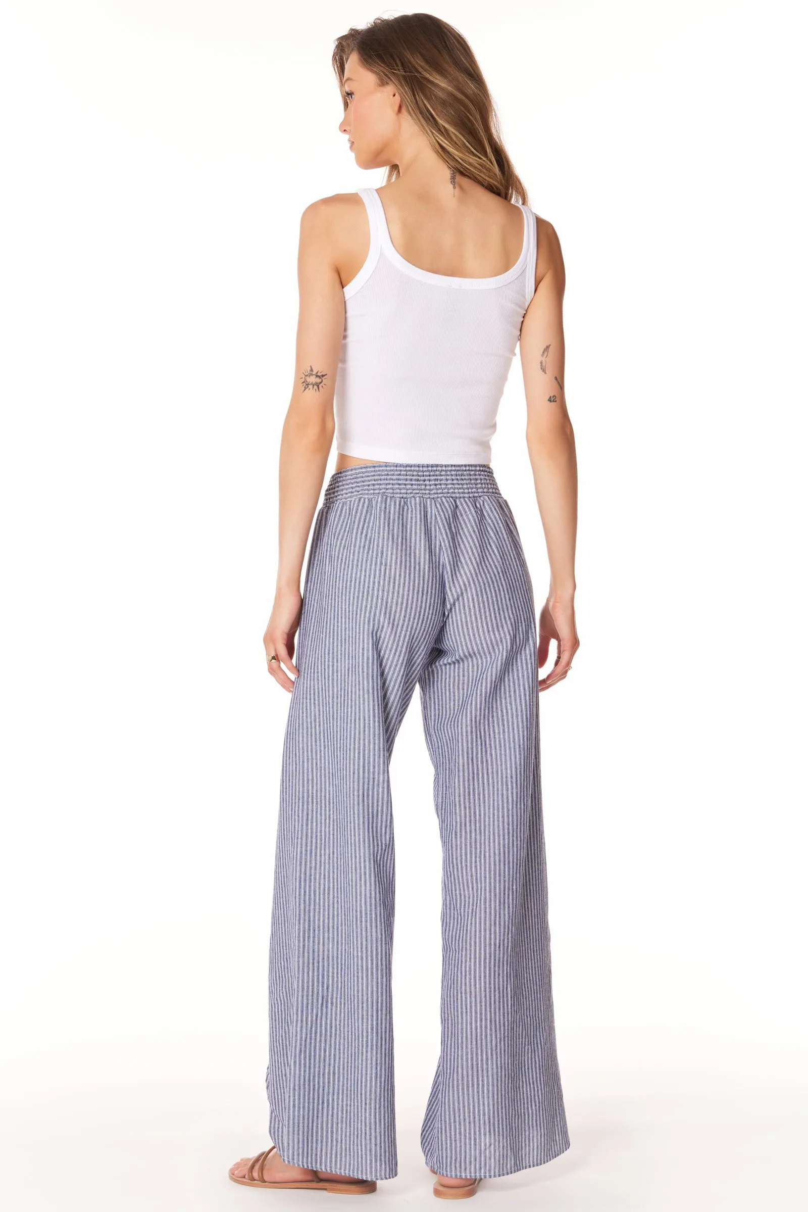 SMOCKED WAIST STRIPED PANT