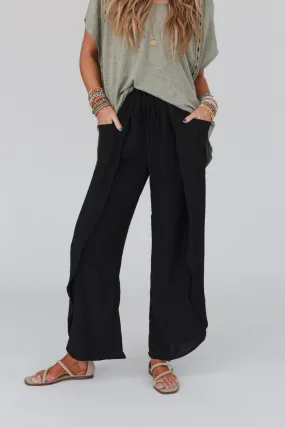 Stasia Solid Drawstring Tulip Pants - Black