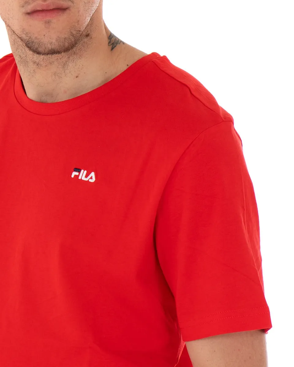 T-shirt Uomo Fila Logo Piccolo Unwind Rosso Cotone Casual Maniche Corte GIOSAL