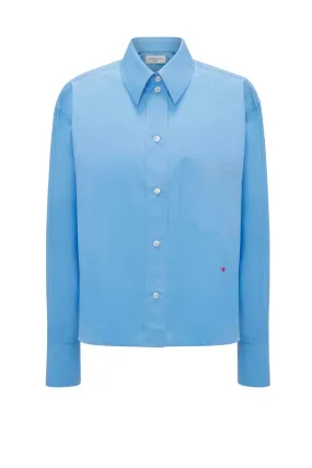 Victoria Beckham Long Sleeve Cropped Cotton Shirt - Oxford Blue