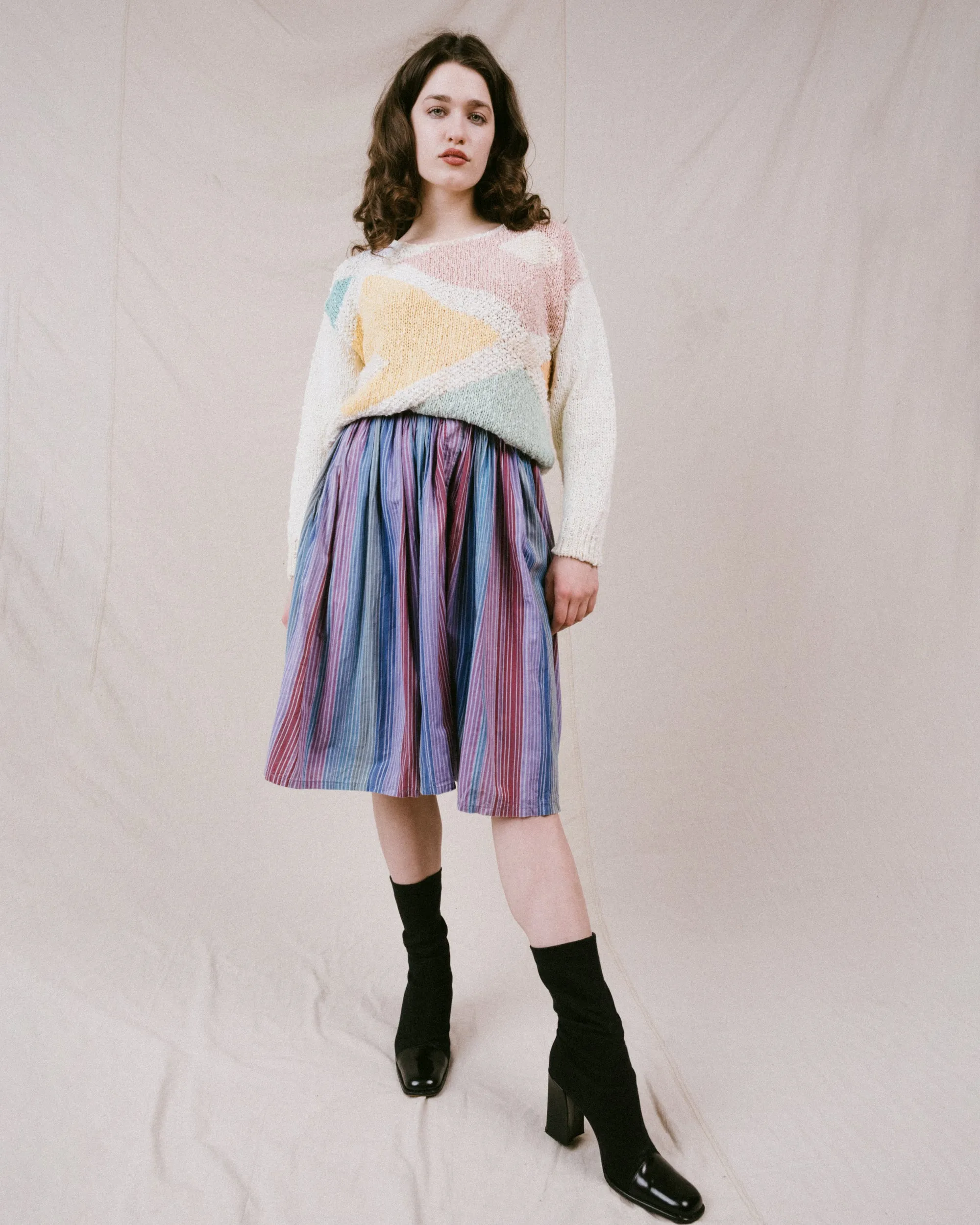 Vintage Geometric Pastel Sweater (S/M)