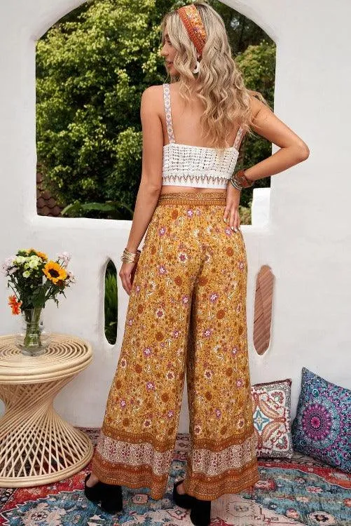 Wide Leg Hippie Pants Orange Belted