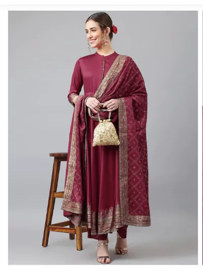 Women Maroon Anarkali Suit Dupatta