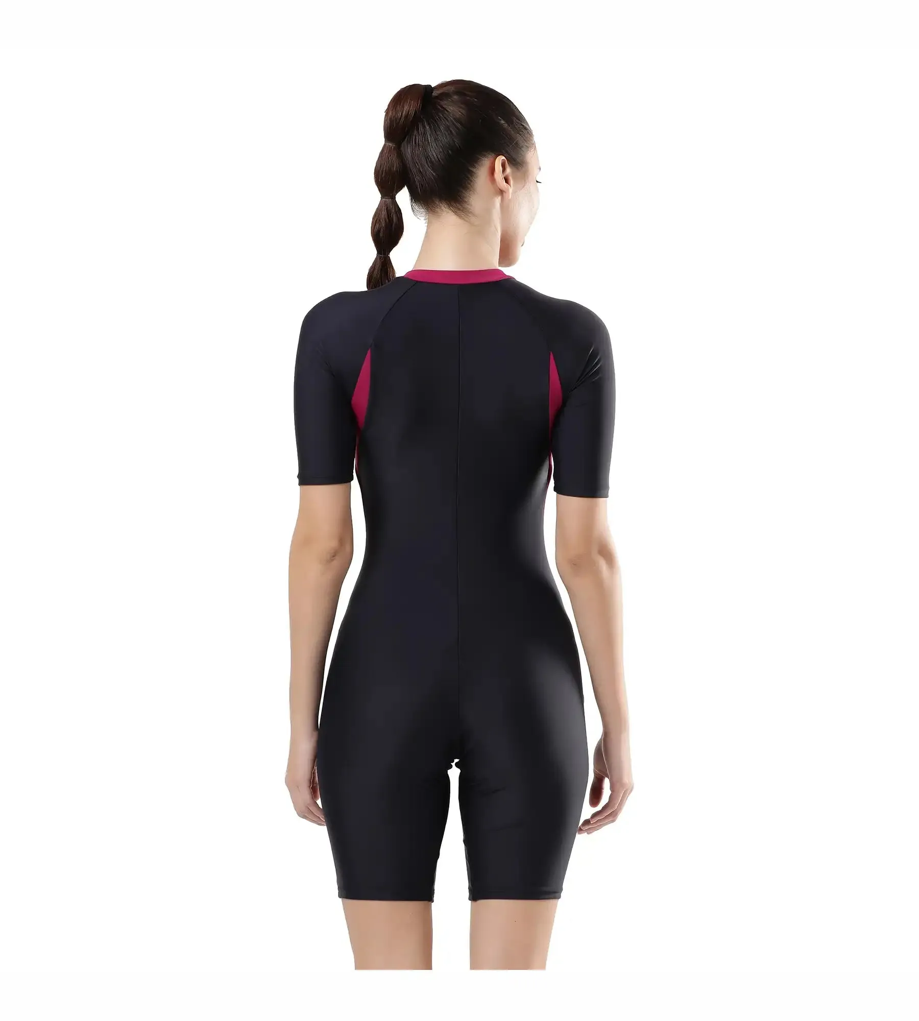 Women's Endurance Essential Panel Kneesuit Swimwear  - True Navy  &  Berry